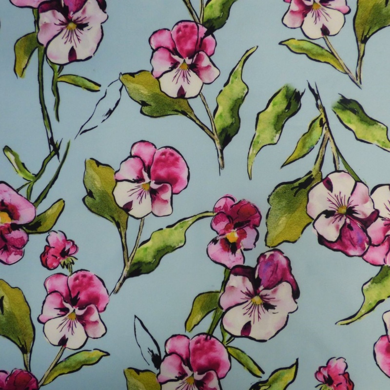 Lady McElroy Marlie Cotton Lawn AQUA ORCHID, Dressmaking Fabrics